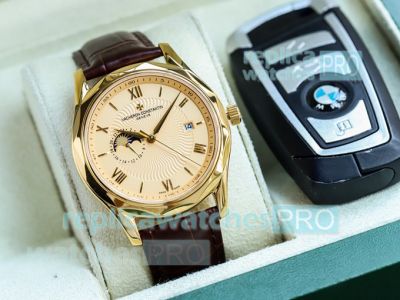 Swiss Copy Vacheron Constantin Moonphase Watch Gold Dial 41mm